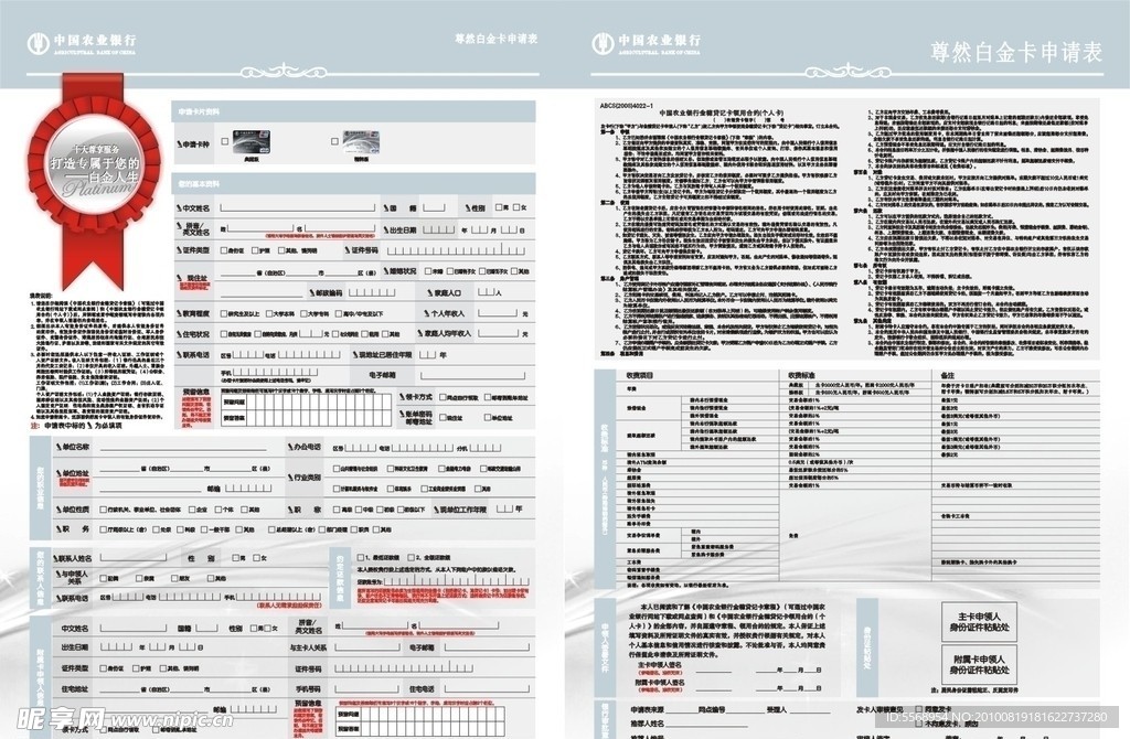 农行白金卡申请表
