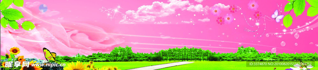 背景 粉色背景 气球 向日葵 草地