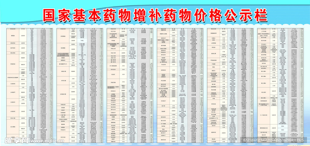 药价公示栏 医院展板 药价 制度牌