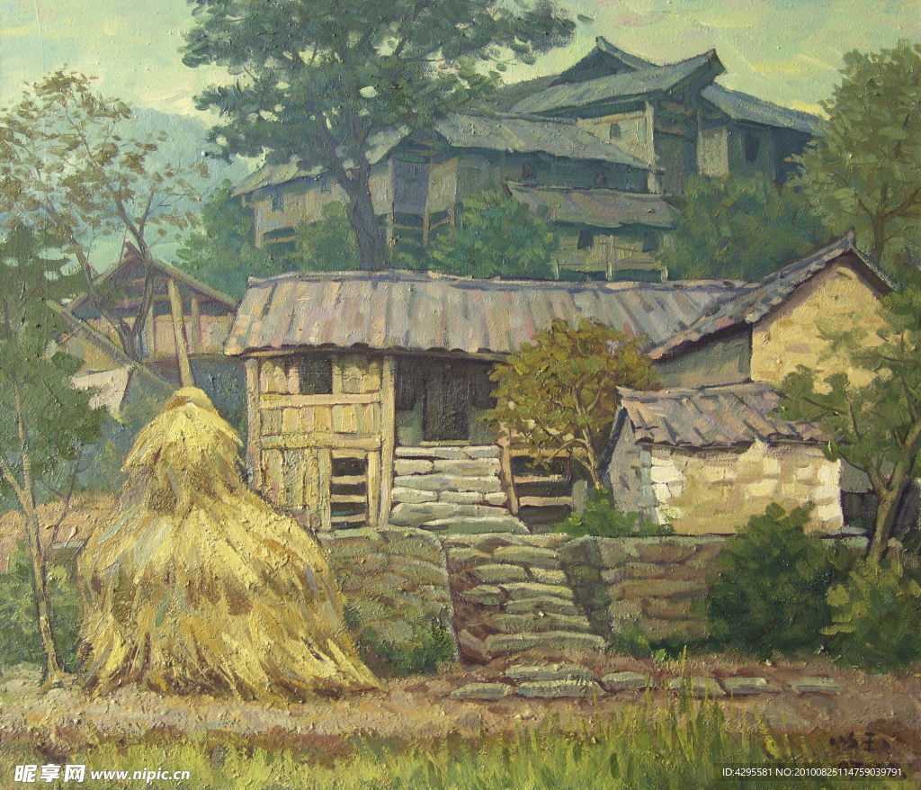 油画《布衣村落》