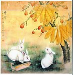 国画 兔 玉米 白兔