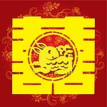 剪纸生肖兔红双喜