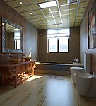 中式木纹扣板卫生间造型