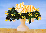 油画 花瓶上的猫咪