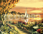 油画 手绘油画 湖边风光(50x40厘米)