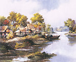 油画 手绘油画 湖边风光(26x21厘米)
