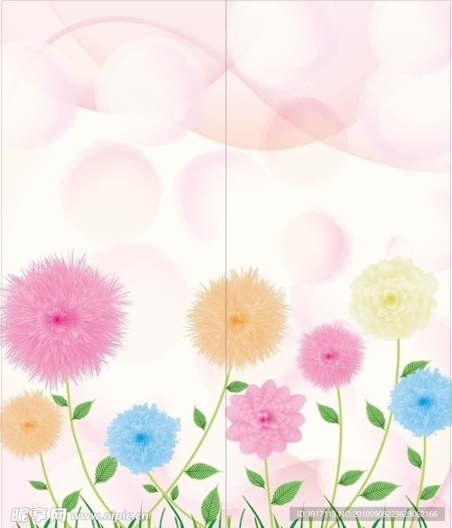 彩色花移门