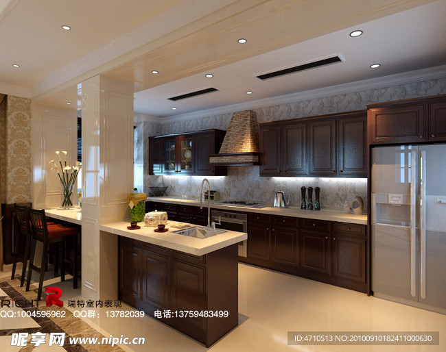 欧式开放式厨房3dsmax2009室内模型vray带全部贴图