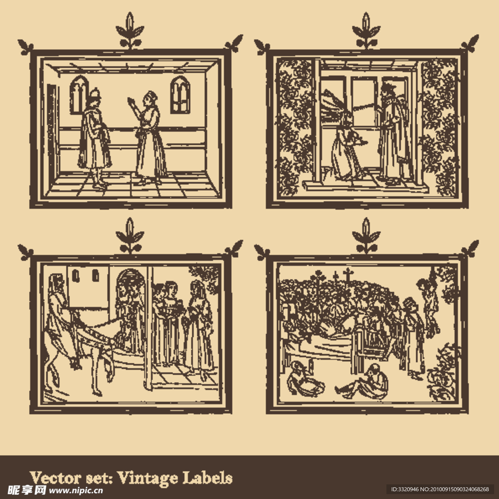 外国古代线描画矢量素材
