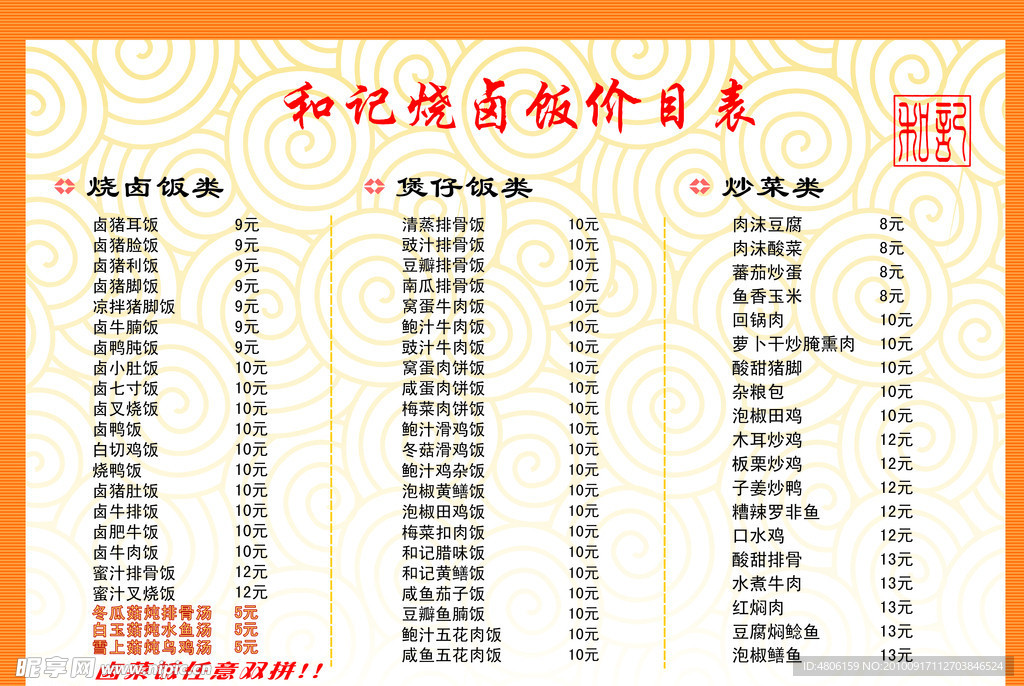 价目表
