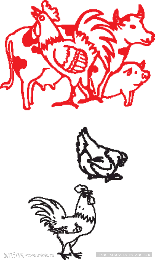 卡通鸡牛