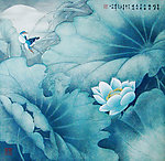 荷花翠鸟图
