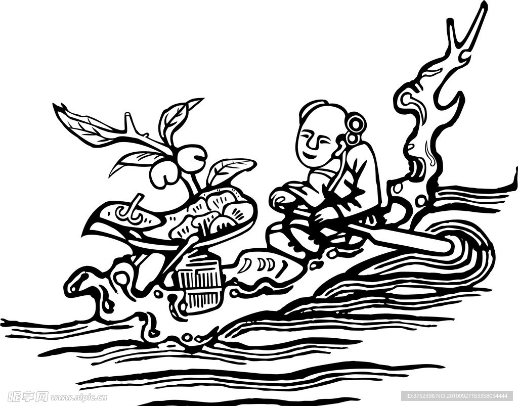 童子乘槎图