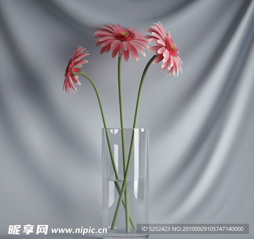 3D精美花瓶花朵模型