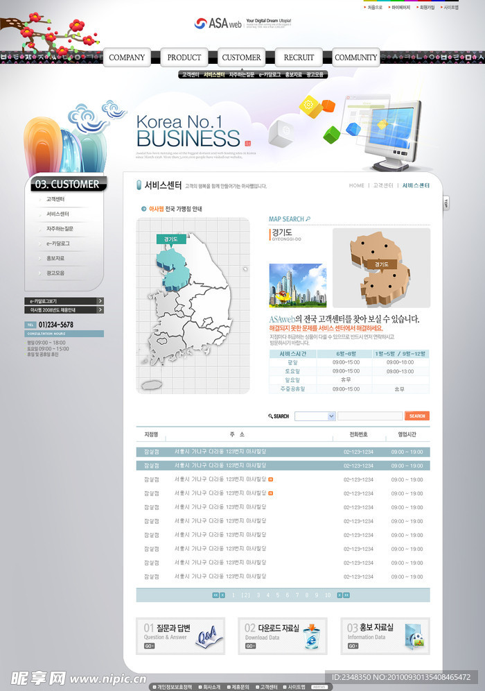 韩国商务网页模板 电子商务 时尚花纹 蓝色 科技