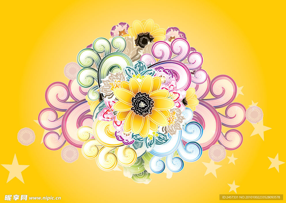 梦幻花纹 橙色花朵