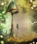 梦幻童话世界 影楼背景 蘑菇树 花朵