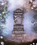梦幻浪漫背景 影楼背景 石椅 湖水 花朵