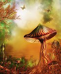 梦幻童话影楼背景 蘑菇树 蝴蝶 红叶