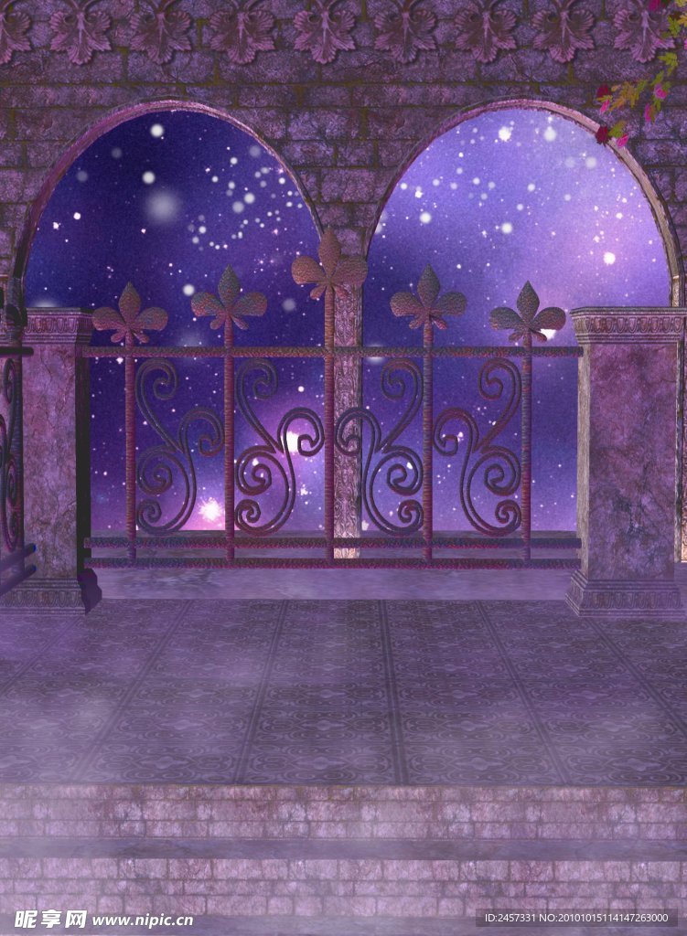 紫色温馨浪漫星光夜 影楼背景