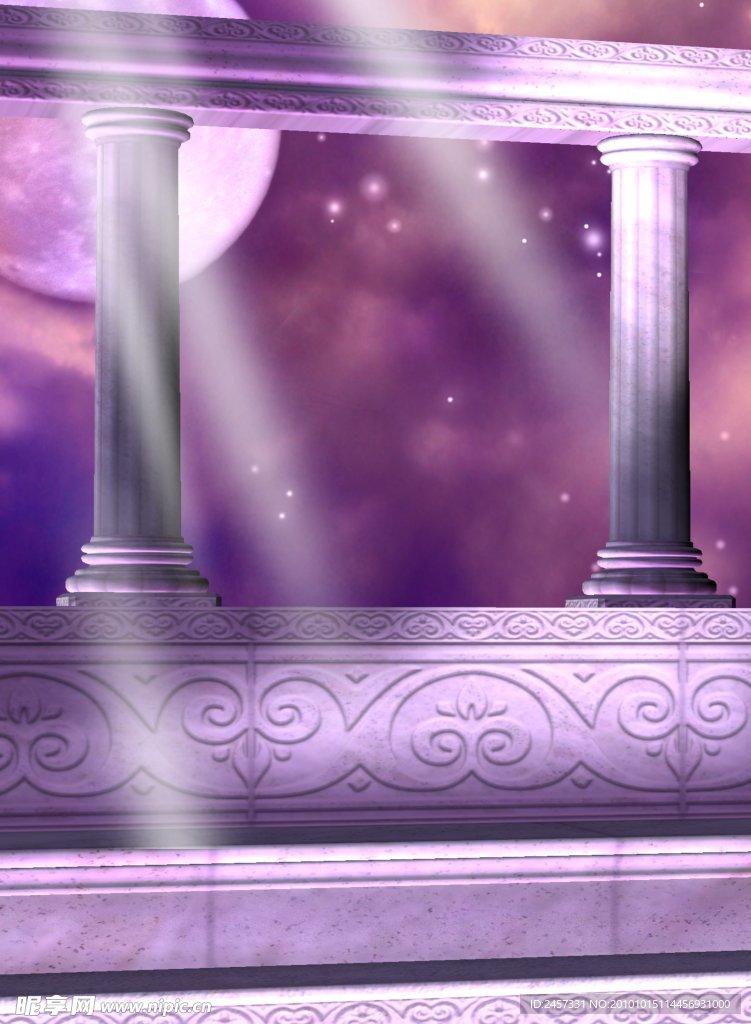 紫色温馨浪漫圆月星光背景 影楼背景