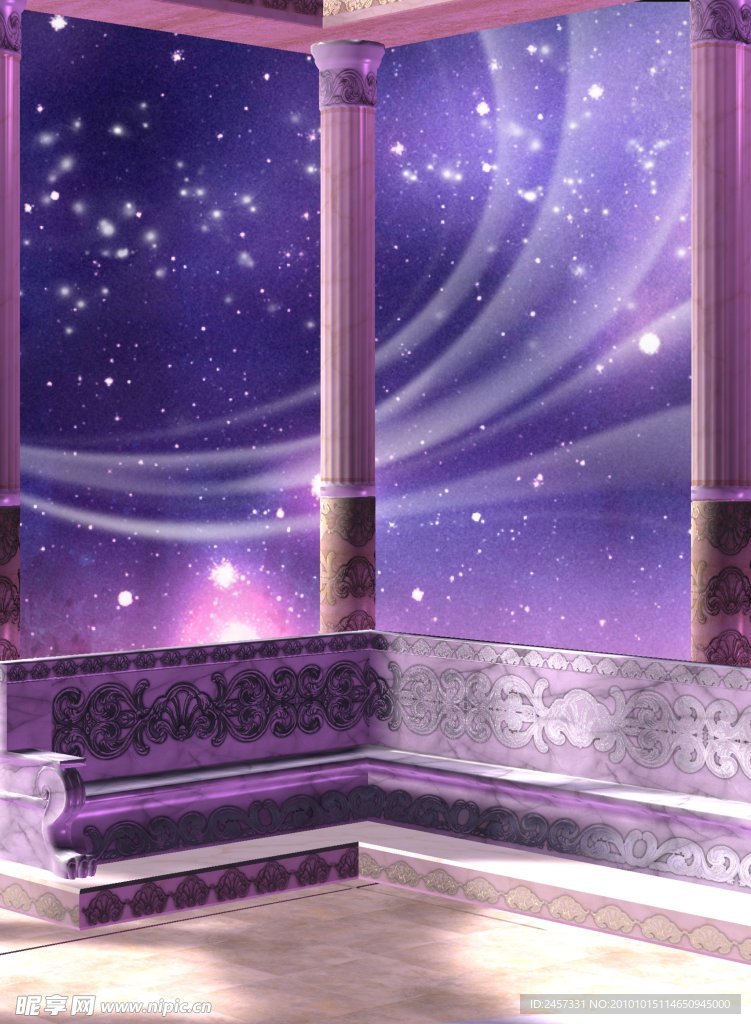 紫色浪漫线条星光背景 影楼背景