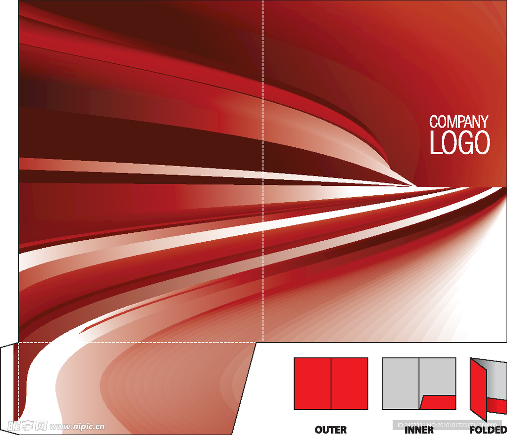 红色企业vi文件夹封面设计 动感线条曲线