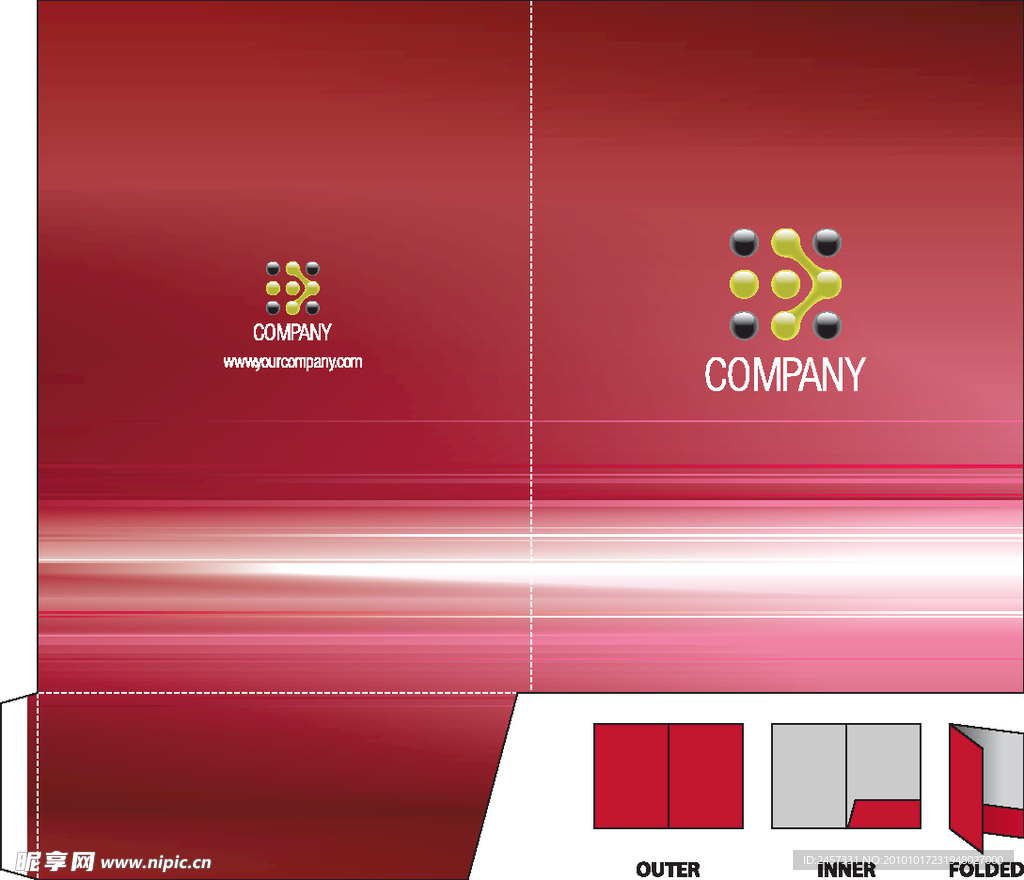 红色企业vi文件夹封面设计 动感光线
