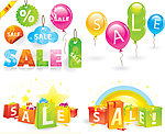 销售标签设计 气球 彩球 贴纸 sale 礼盒 蝴蝶结