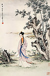 娇娘执花图