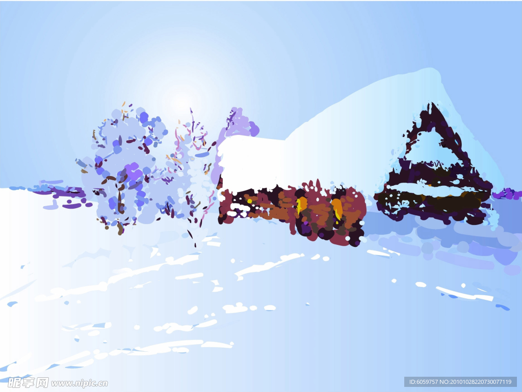 绘画ps 冬天雪景 美丽 圣洁 蓝调 乡村