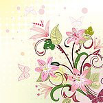 梦幻花纹 花朵 蝴蝶 绿叶
