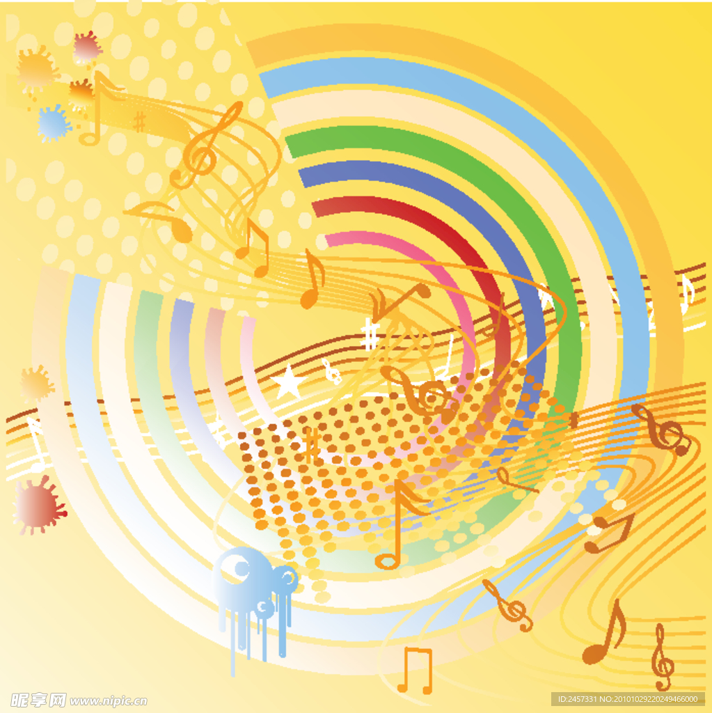 音乐背景 音符 彩色圈圈 动感线条
