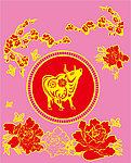 金牛牡丹梅花蝴蝶矢量图