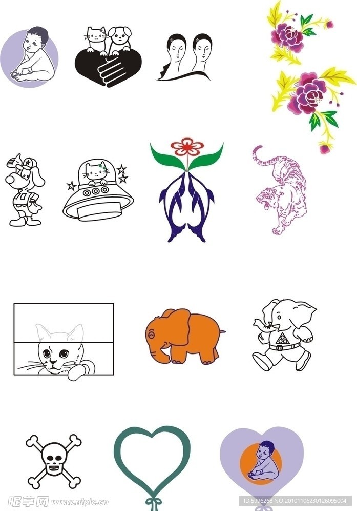人 花朵 大象 老虎