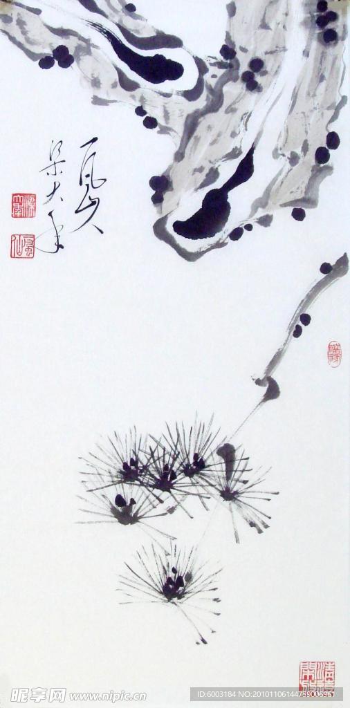 梁大年 国画 松