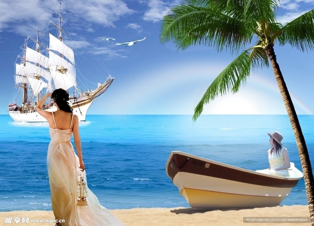 浪漫海滩海洋风光