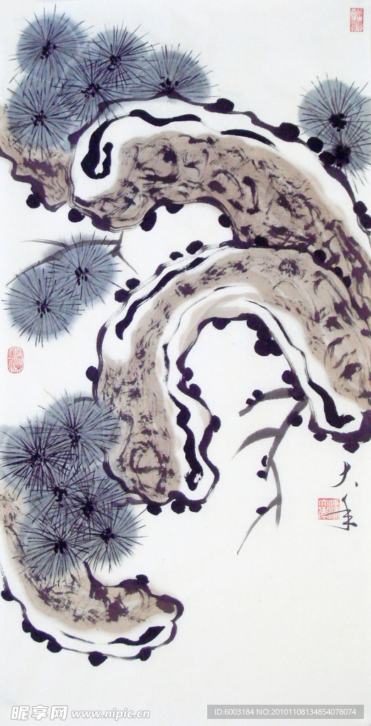 梁大年 国画 松