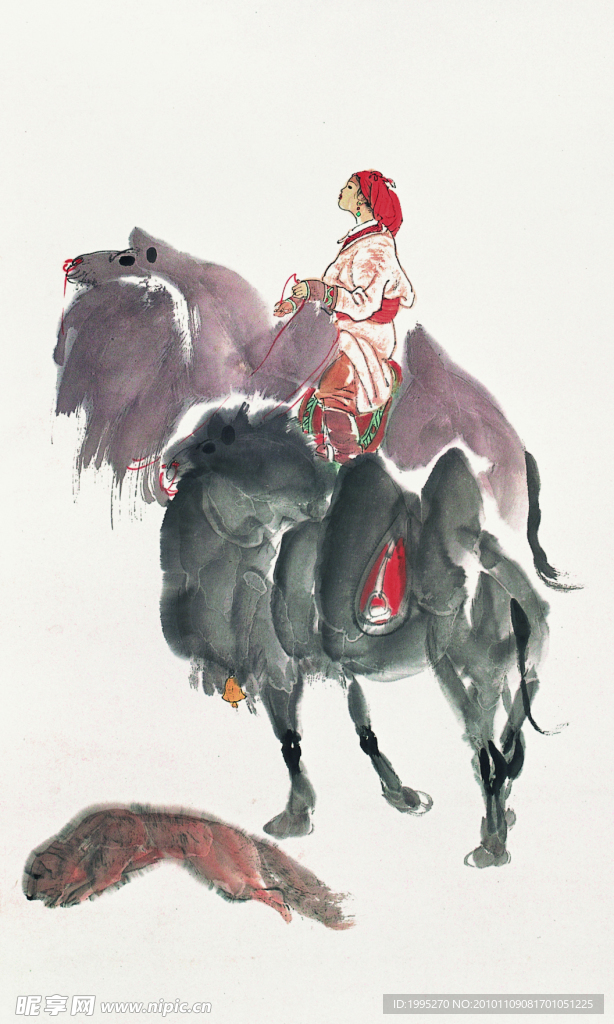 国画 少数民族 骆驼 沙漠