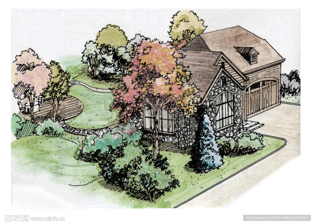 别墅花园手绘设计图