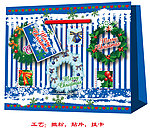 圣诞雪花色条爱心礼品袋（蓝色）