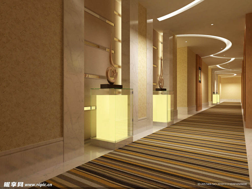 商务酒店宾馆走廊设计效果图