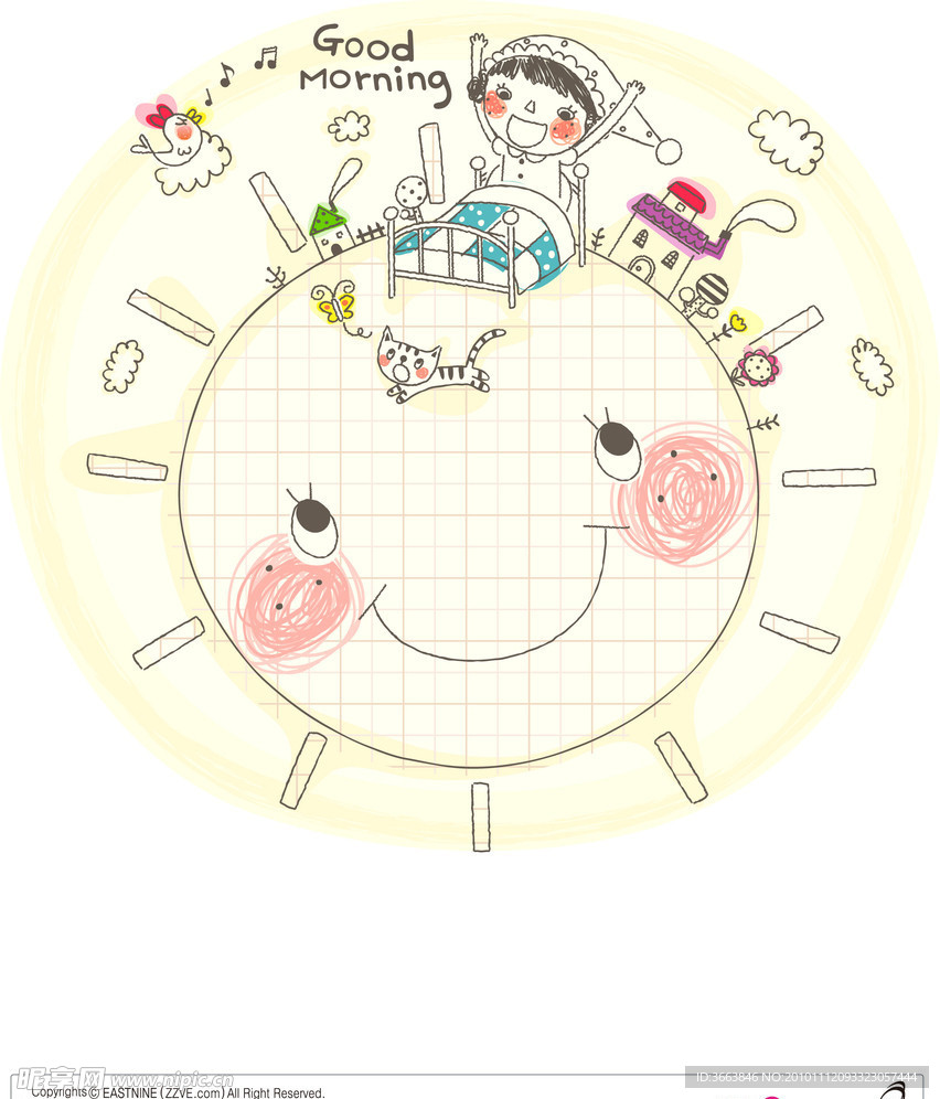 可爱线描家庭矢量