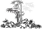 水墨竹子 山 墙贴