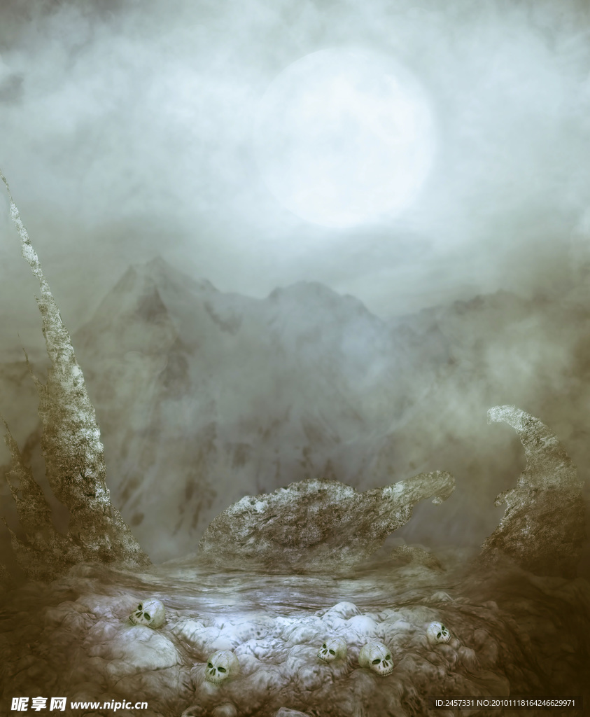 恐怖阴森骷髅背景 圆月