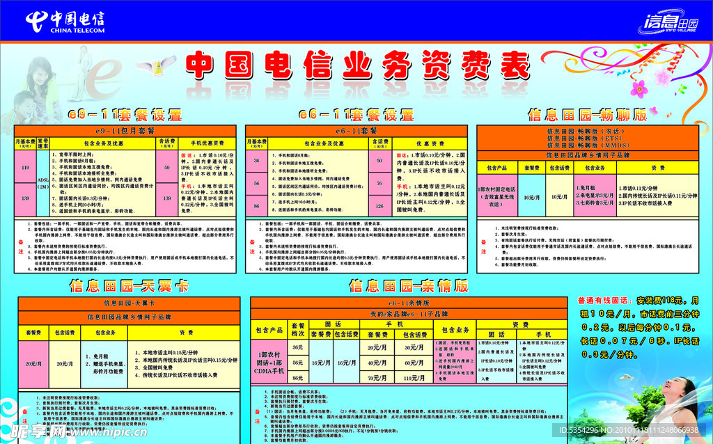 电信上墙资费表