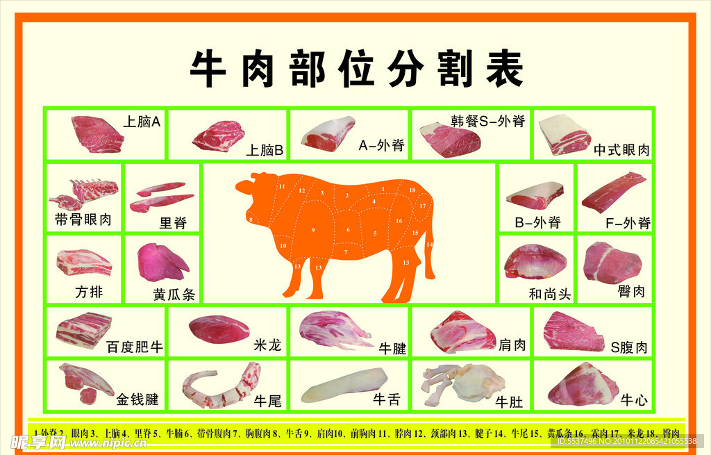 牛肉部位分割表