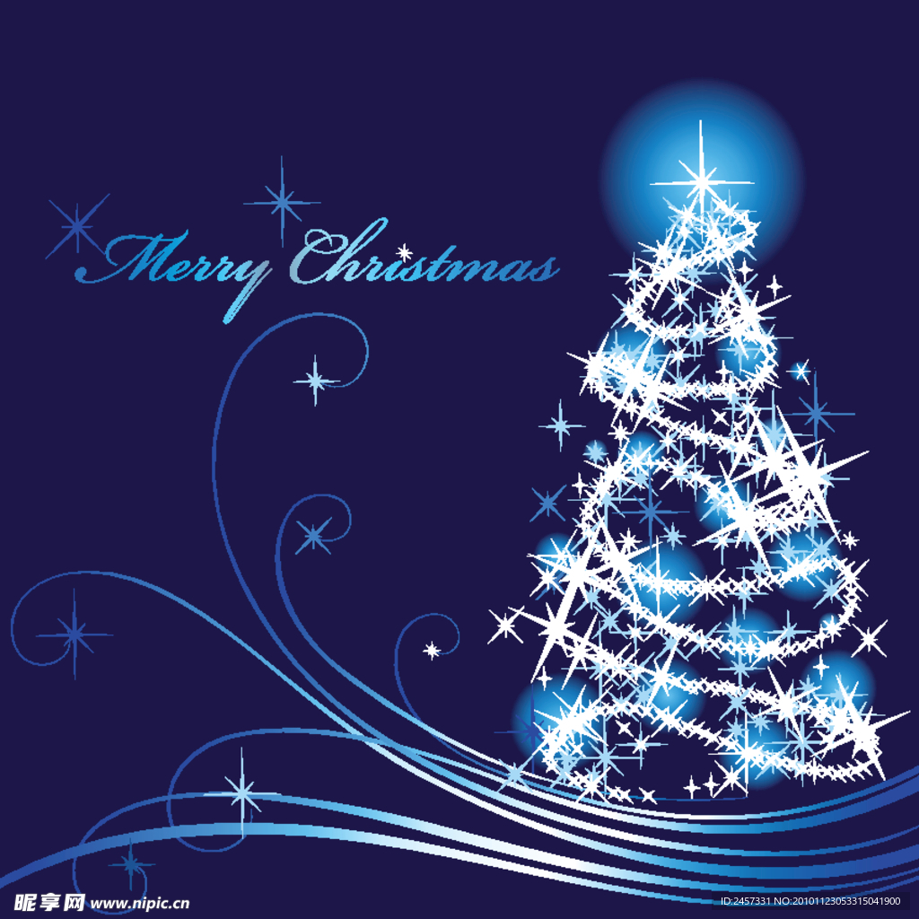 蓝色圣诞贺卡 圣诞背景 新年背景 动感线条 圣诞树