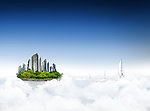 3d天空云中城市建筑