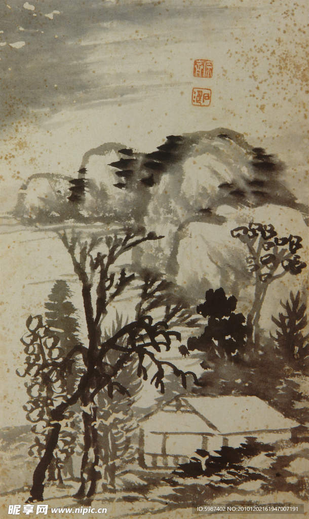 石涛 水岸林中